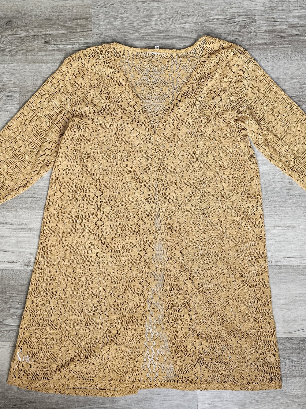 Maurices Open Crochet Cardigan in Mustard Gold - Picture 5 of 16